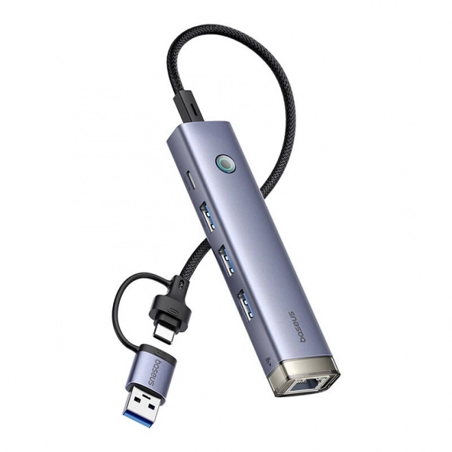 Rozbočovač 4v1 Baseus UltraJoy USB-A&USB-C na 3xUSB3.0+USB-C+RJ45 (šedý)