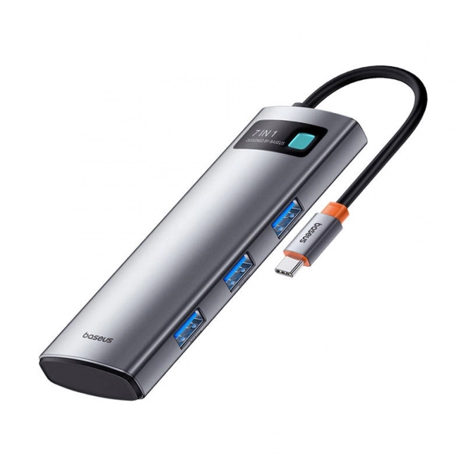 Rozbočovač 7v1 Baseus Gleam, USB-C na 1x HDMI4K 60Hz + 3x USB3.0 + 1x PD + 1x SD/TF (šedý)