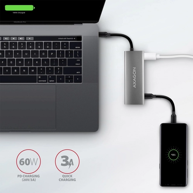 HMC-5G2 Víceportový rozbočovač 2x USB-A + 2x USB-C + HDMI, USB-C 3.2 Gen 2 10Gbps, PD 60W, 13cm kabel USB-C