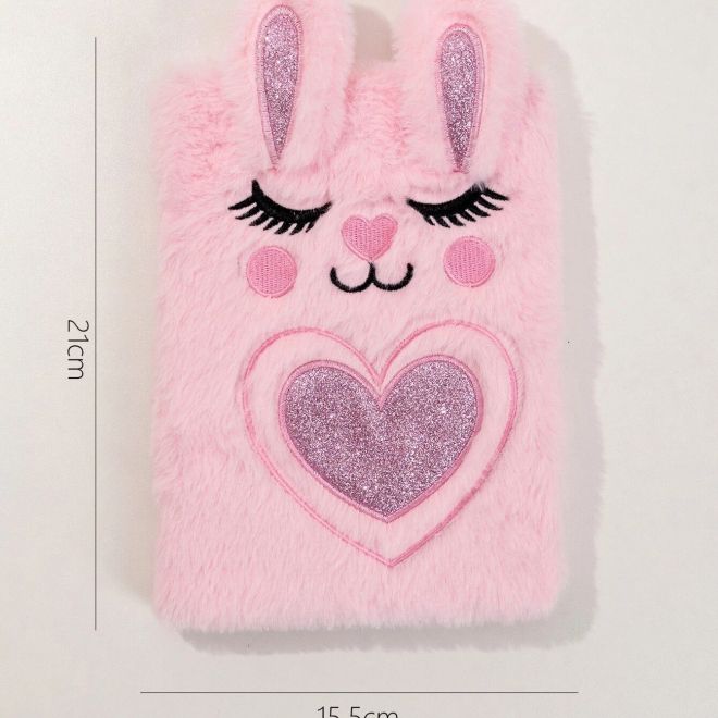 Barevný chlupatý zápisník s králíkem A5 – Růžový