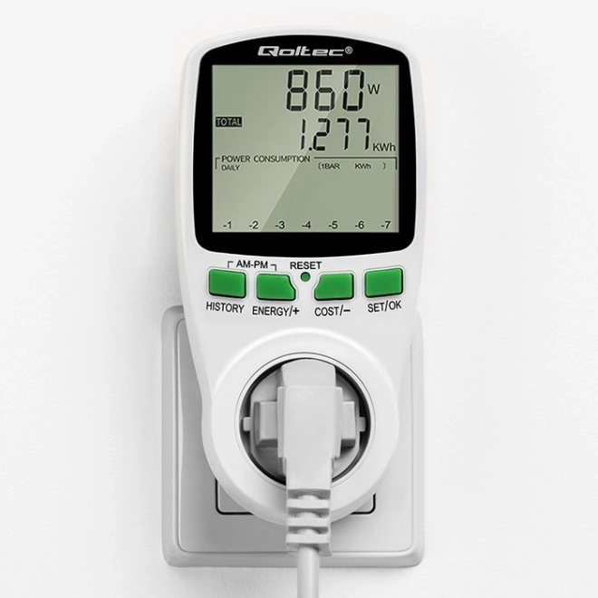 Měřič spotřeby energie PM0627 s historií měření | 3680W | 16A | LCD displej