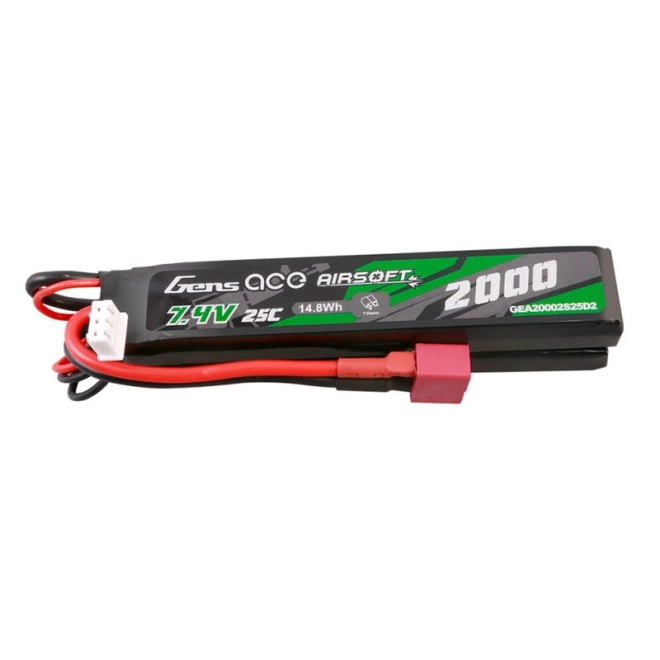 Gens Ace 25C 2000mAh 2S2P 7,4V sedlová airsoftová pistolová lipo baterie s mini Deans(T) konektorem