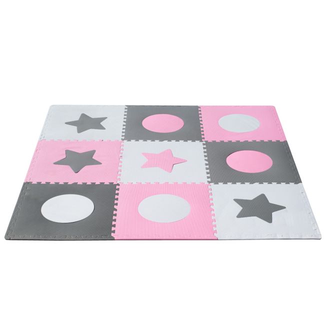 Pěnová podložka / puzzle pro děti 180x180cm 9 dílků šedo-růžová