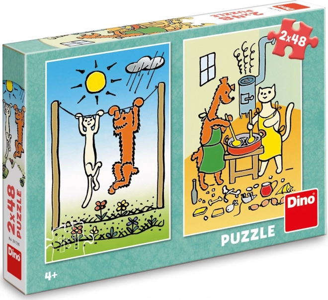 Puzzle 2v1 Pejsek a Kočička - 2 x 48 dílků