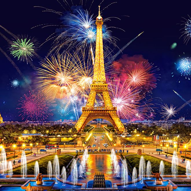 CASTORLAND Puzzle 1000 dílků Glamour of the Night, Paříž - Ohňostroj nad Eiffelovou věží 68x47cm