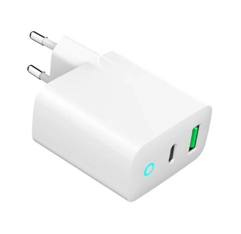 USB-A USB-C LED 20W PD QC3.0 nabíječka bílá