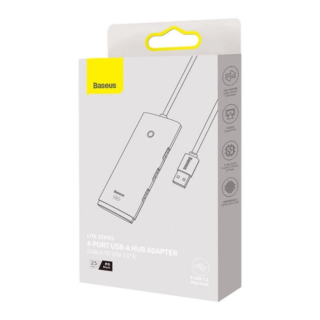 Rozbočovač řady Baseus Lite 4v1 USB na 4x USB 3.0, 25 cm (černý)