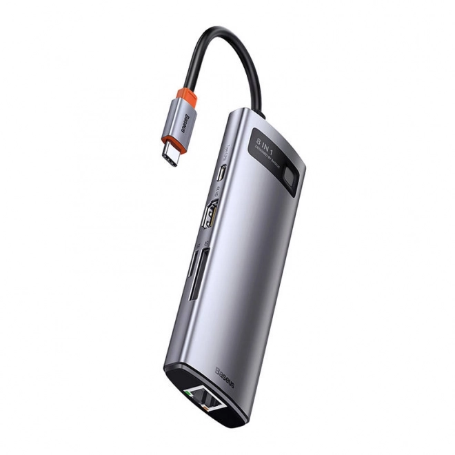 Hub 8v1 Baseus Metal Gleam Series, USB-C na 3x USB 3.0 HDMI USB-C PD Ethernet RJ45 microSD/SD