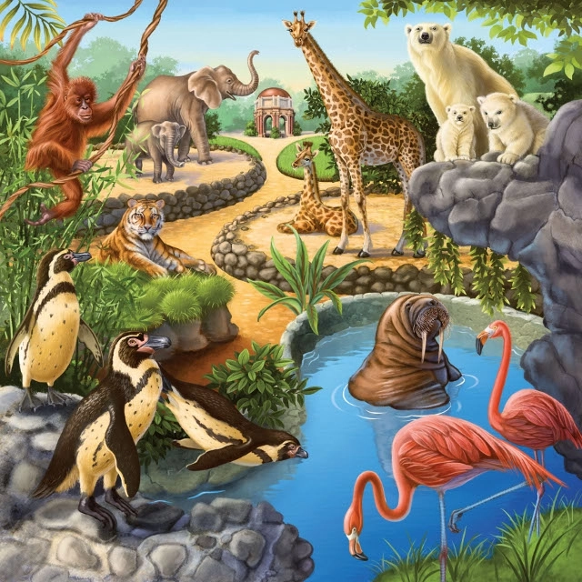 Ravensburger puzzle Zvířata v lese, ZOO a na statku