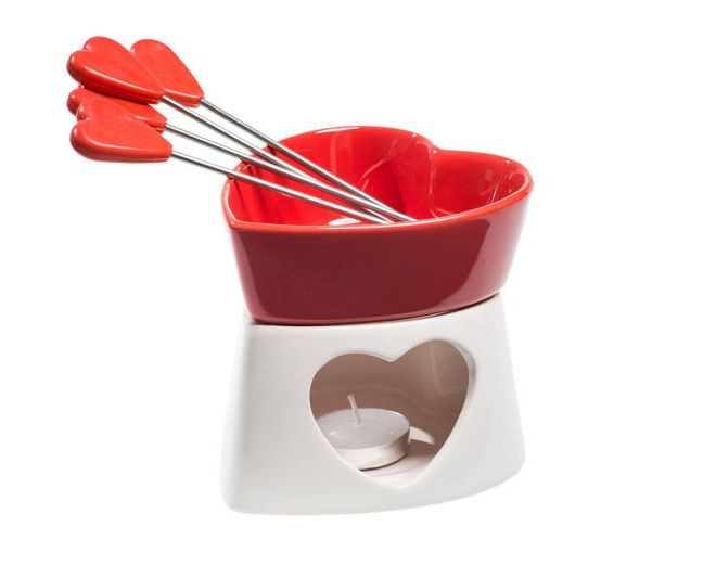 Romantické čokoládové fondue ve tvaru srdce - červené