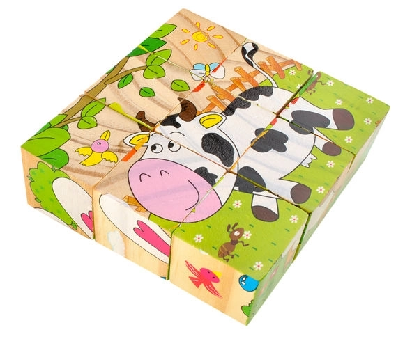 Dřevěné edukační puzzle farma