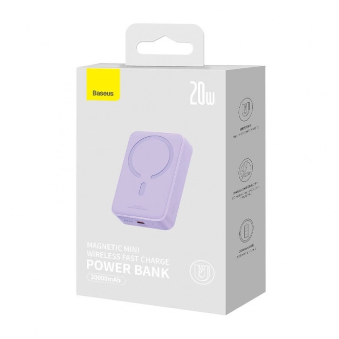 Powerbanka Baseus Magnetic Mini 20000mAh, USB-C 20W MagSafe (fialová)