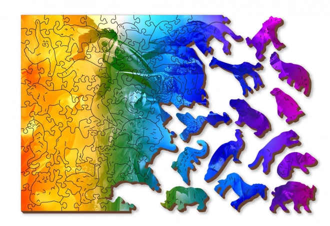 Dřevěné 3D puzzle Ptáci s gradientem M - 200 dílků