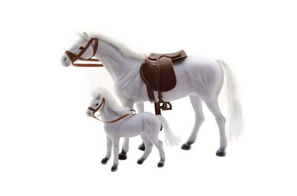 Kůň s hříbětem 27 cm – Bílý