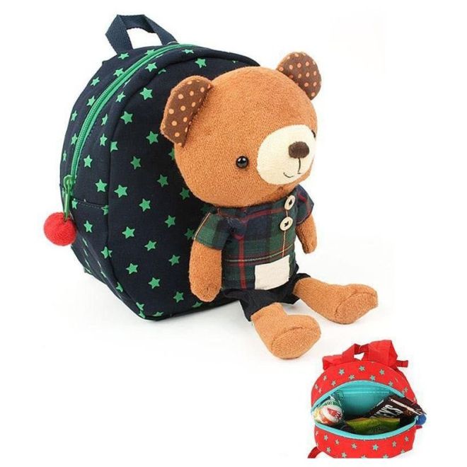 Dětský batoh s bezpečnostním vodítkem medvídek - tmavě modrý