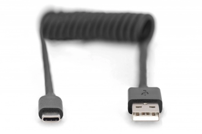 Spirálový kabel USB A/USB C, USB 2.0, PD 60W, max. 1m Černá