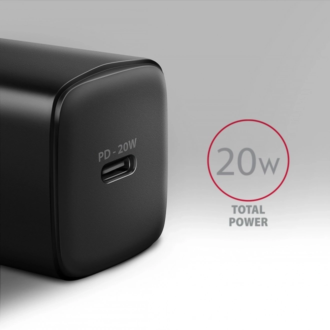 ACU-PD20 PD 20W síťová nabíječka, 1x port USB-C, PD3.0/QC3.0/AFC/FCP/Apple Black