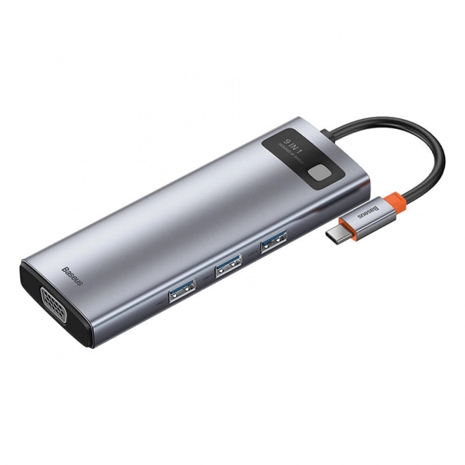 Rozbočovač 9v1 Baseus Metal Gleam Series, USB-C na 3x USB 3.0 + HDMI + USB-C PD + Ethernet RJ45 + microSD/SD + VGA