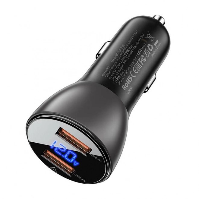 Nabíječka do auta Acefast B7, 45 W, 2x USB, s displejem (černá)