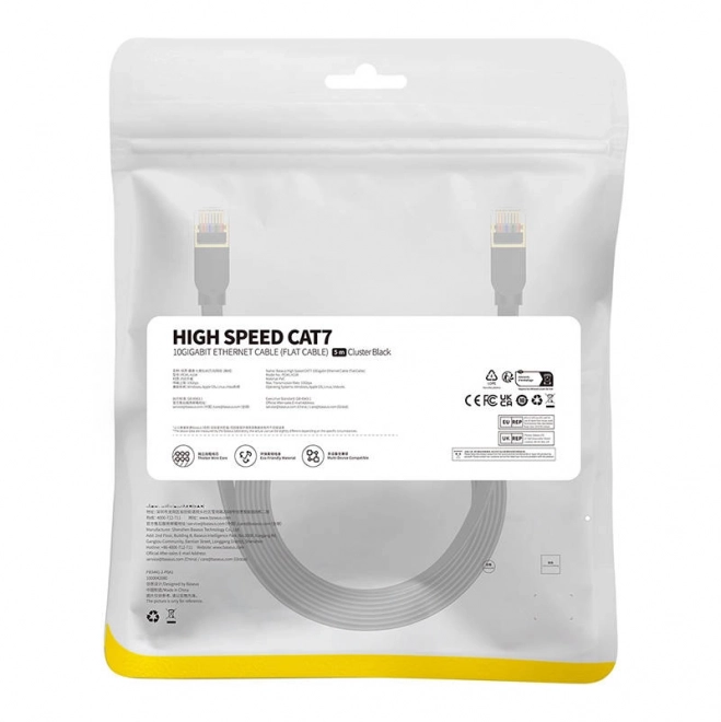 Baseus Cat 7 UTP Ethernet kabel RJ45 plochý 5 m černý