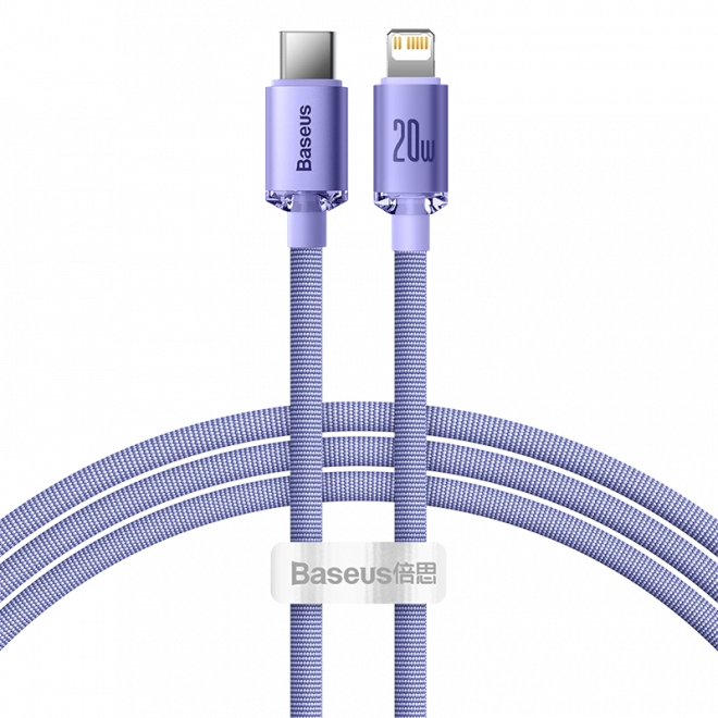 Baseus Crystal Shine kabel USB-C na Lightning, 20W, PD, 1,2m (fialový)