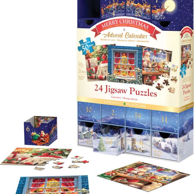 Adventní kalendář s puzzle Eurographics: Veselé Vánoce - 24 x 50 dílků