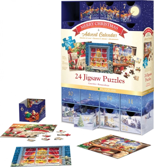 Adventní kalendář s puzzle Eurographics: Veselé Vánoce - 24 x 50 dílků