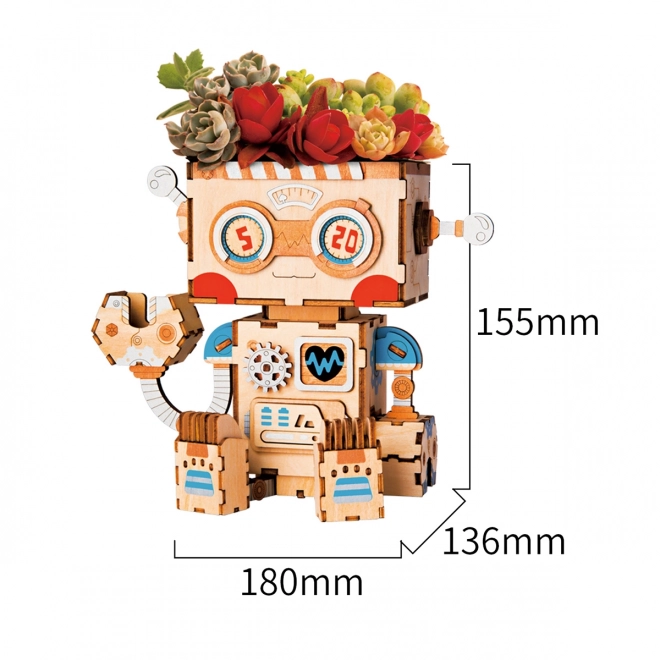 RoboTime dřevěné 3D puzzle Květináč robůtek