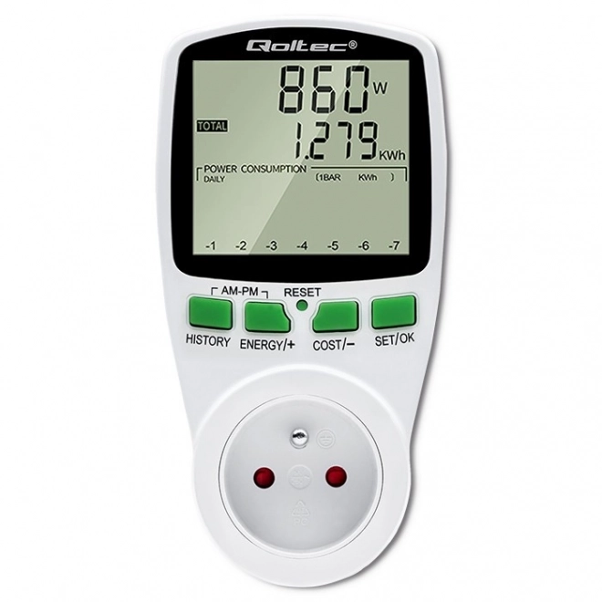 Měřič spotřeby energie PM0627 s historií měření | 3680W | 16A | LCD displej