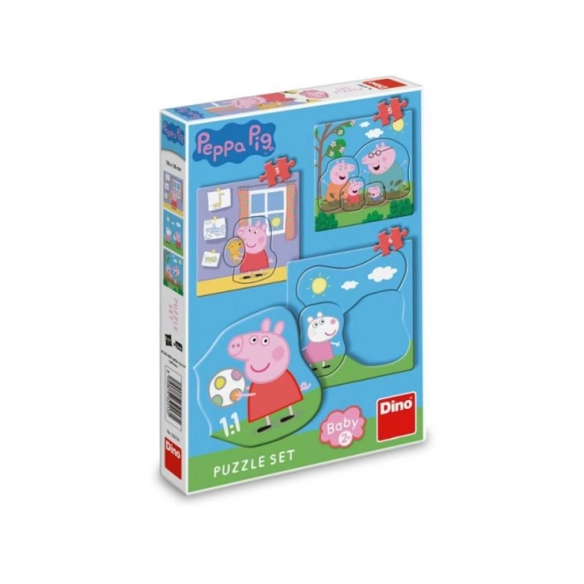 Puzzle baby Prasátko Pepa/Peppa Pig 3 obrázky 18x18cm 12 dílků v krabici 19x27x4cm 24m+