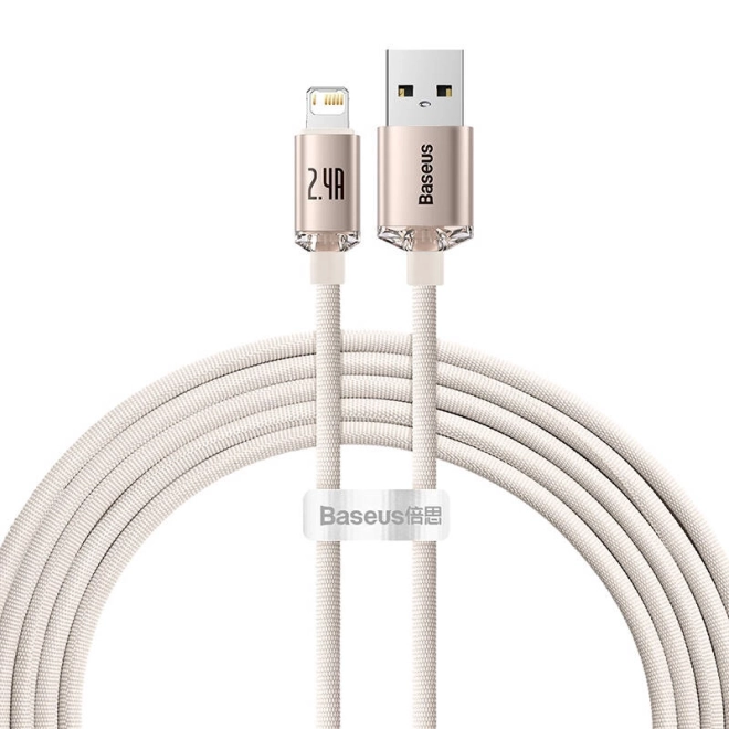 Kabel USB na iP Baseus Crystal Shine, 2,4A, 2m (růžový)