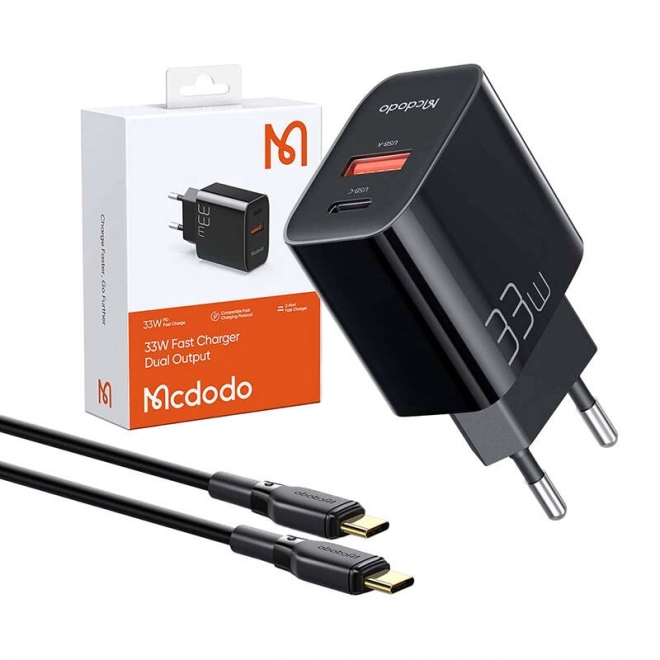 Nástěnná nabíječka Mcdodo CH-0922 USB + USB-C, 33W + kabel USB-C (černá)