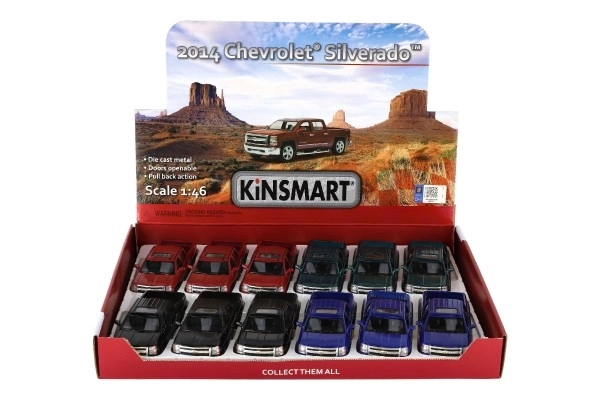 Auto Kinsmart Chevrolet 2014 Silverado kov/plast 13cm 4 barvy na zpětné natažení 12ks v boxu