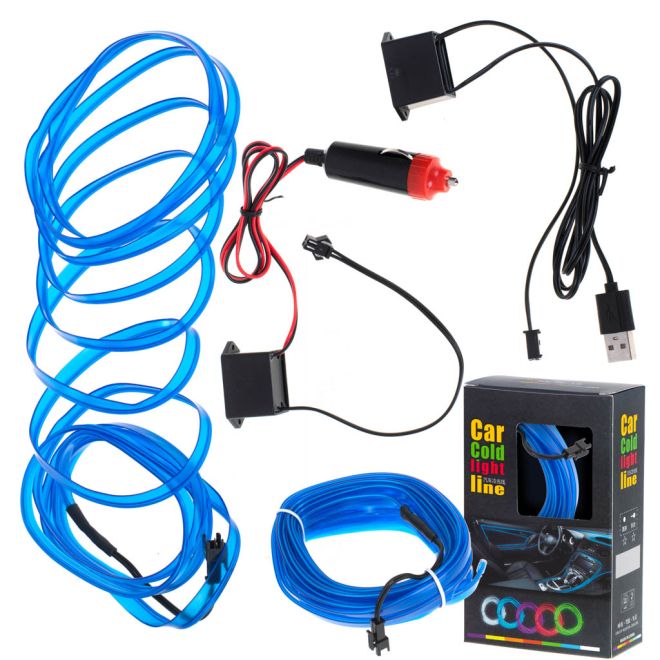 LED ambientní osvětlení do auta / auto USB / 12V páska 5m modrá