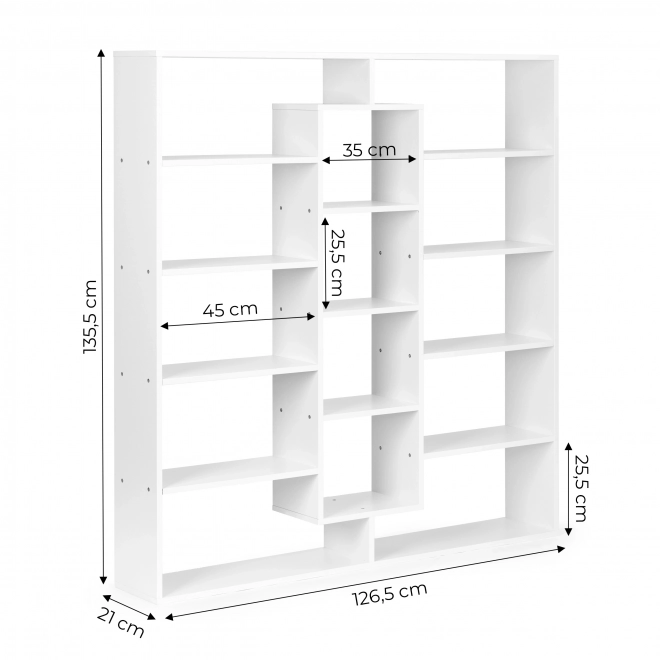 Moderní stojící knihovna se 14 policemi, bílá