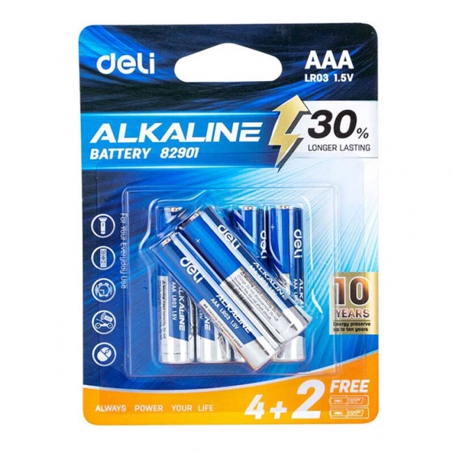 Alkalické baterie Deli AAA LR03 4+2ks