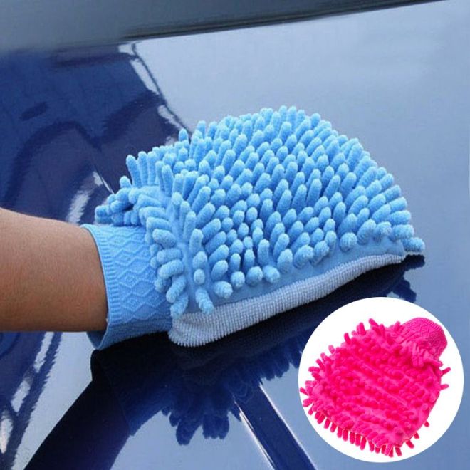 Rukavice na mytí auta z mikrovlákna - tmavě růžová