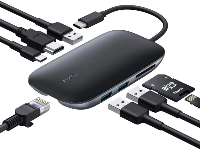 CB-C71 hliníkový USB-C HUB | 8v1 | RJ45 Ethernet 10/100/1000Mbps | 3xUSB 3.1 | HDMI 4k@30Hz | SD a microSD | USB-C Power Delivery 100W