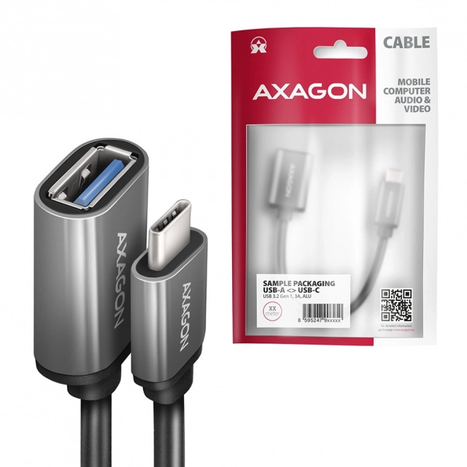 RUCM-AFAC Adaptační kabel USB 3.2 Gen 1 samec Type-C -> samice Type-A, 0,2 m, 3A, ALU