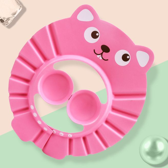 Dětská koupací čepice s kšiltem medvídek - růžová