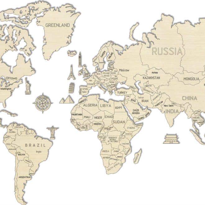Wooden City Dřevěná mapa světa velikost XL (120x80cm)