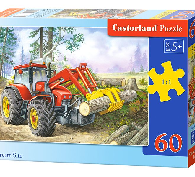 CASTORLAND Puzzle 60 dílků Lesní pozemek - Traktor s drapákem 5+