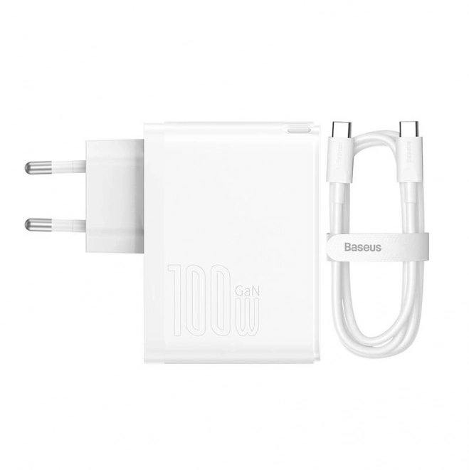 Nástěnná nabíječka Baseus GaN5 Pro USB-C + USB, 100W + 1m kabel (bílá)