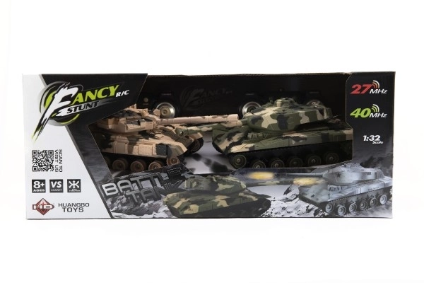 Tank RC 2ks 25cm tanková bitva+dob. pack 27MHZ a 40MHz maskáč se zvukem se světlem v kr. 50x20x23cm