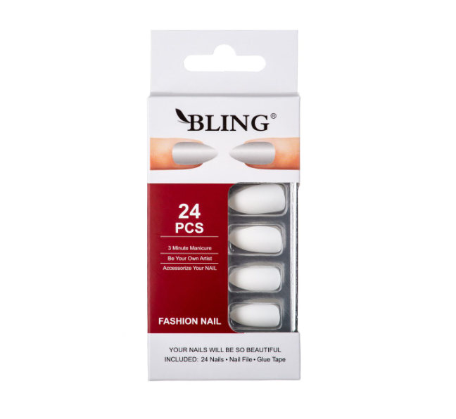 Umělé nehty, BLING Fashion Nail Tips (24 ks) - bílé, matné