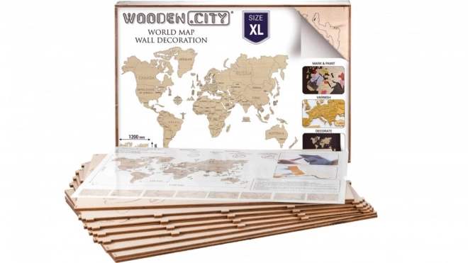 Wooden City Dřevěná mapa světa velikost XL (120x80cm)