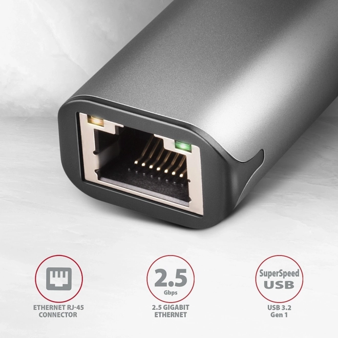 ADE-25R Síťový adaptér 2.5 Gigabit Ethernet, Realtek 8156, USB-A 3.2 Gen 1, automatická instalace, šedý