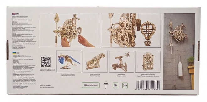 Ugears 3D dřevěné mechanické puzzle Nástěnné hodiny Aero