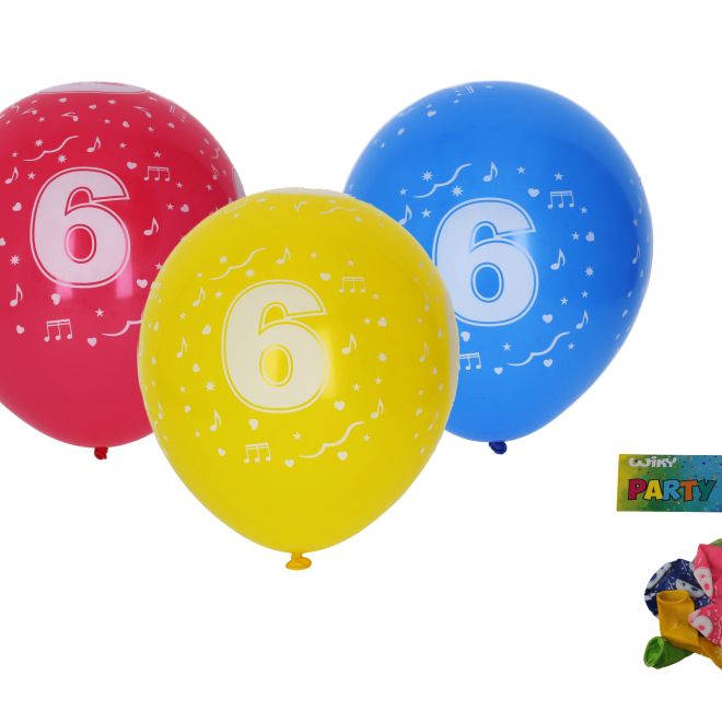Balónek nafukovací s číslem 6 30 cm - 5 kusů