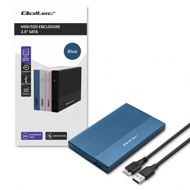 Skříň | Klec pro 2,5" SSD HDD | SATA | USB 3.0 | Super speed 5Gb/s | 2TB | Modrá barva